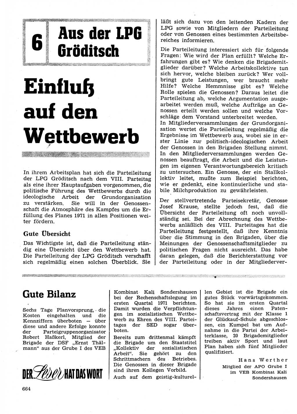 Neuer Weg (NW), Organ des Zentralkomitees (ZK) der SED (Sozialistische Einheitspartei Deutschlands) fÃ¼r Fragen des Parteilebens, 26. Jahrgang [Deutsche Demokratische Republik (DDR)] 1971, Seite 664 (NW ZK SED DDR 1971, S. 664)