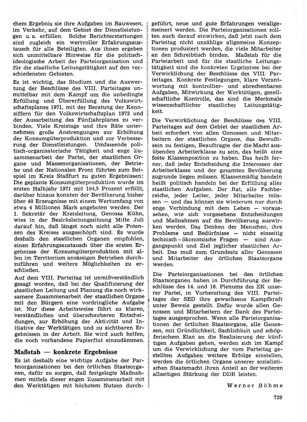 Neuer Weg (NW), Organ des Zentralkomitees (ZK) der SED (Sozialistische Einheitspartei Deutschlands) für Fragen des Parteilebens, 26. Jahrgang [Deutsche Demokratische Republik (DDR)] 1971, Seite 729 (NW ZK SED DDR 1971, S. 729)