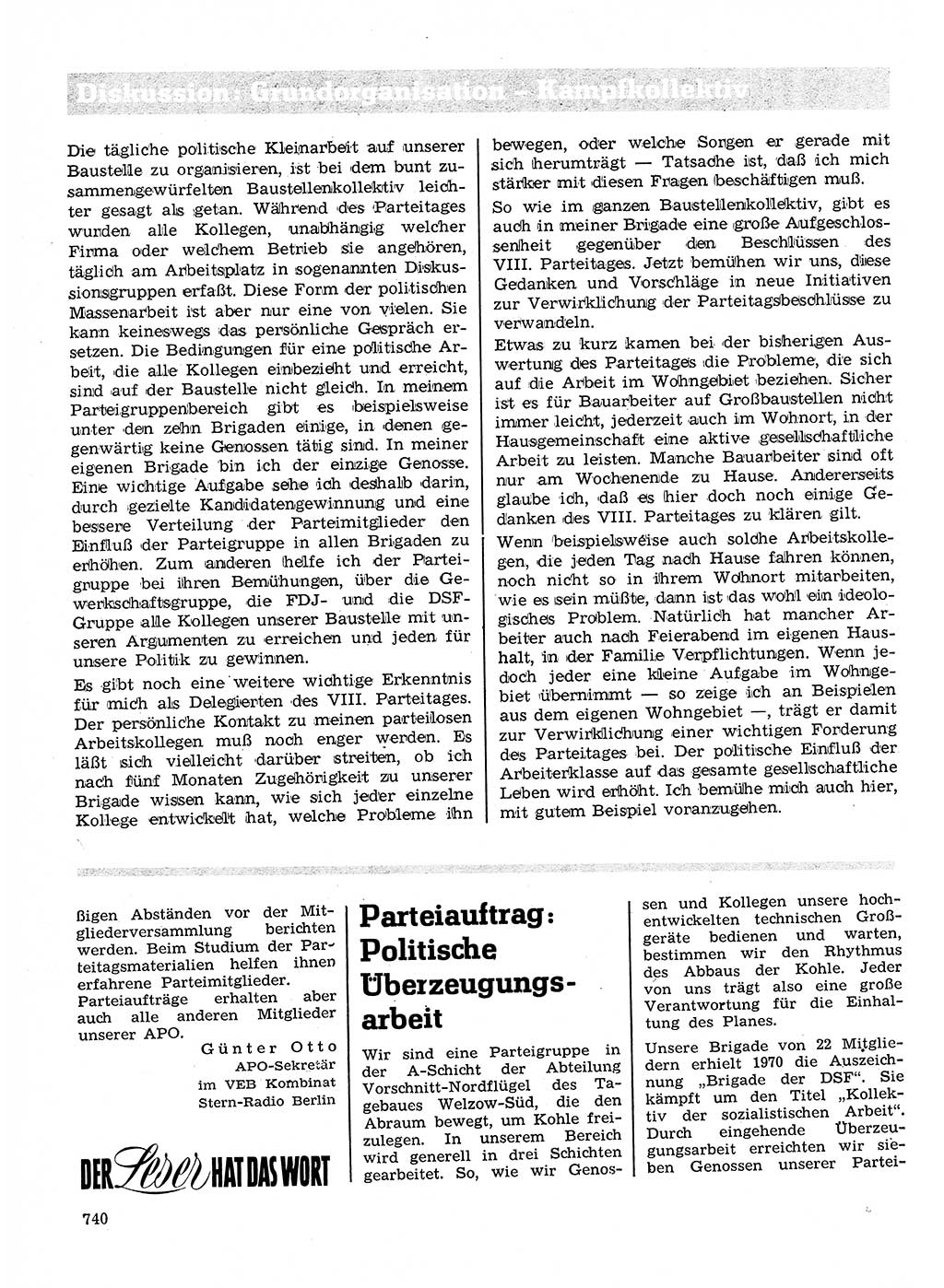 Neuer Weg (NW), Organ des Zentralkomitees (ZK) der SED (Sozialistische Einheitspartei Deutschlands) für Fragen des Parteilebens, 26. Jahrgang [Deutsche Demokratische Republik (DDR)] 1971, Seite 740 (NW ZK SED DDR 1971, S. 740)