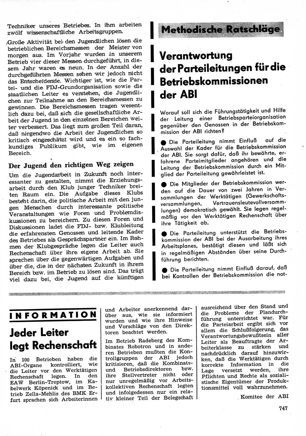 Neuer Weg (NW), Organ des Zentralkomitees (ZK) der SED (Sozialistische Einheitspartei Deutschlands) für Fragen des Parteilebens, 26. Jahrgang [Deutsche Demokratische Republik (DDR)] 1971, Seite 747 (NW ZK SED DDR 1971, S. 747)