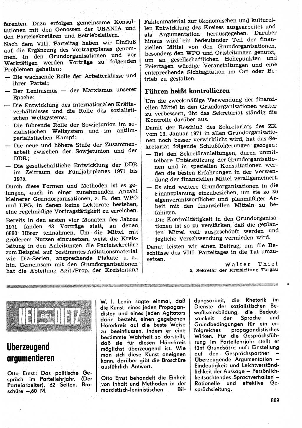Neuer Weg (NW), Organ des Zentralkomitees (ZK) der SED (Sozialistische Einheitspartei Deutschlands) für Fragen des Parteilebens, 26. Jahrgang [Deutsche Demokratische Republik (DDR)] 1971, Seite 809 (NW ZK SED DDR 1971, S. 809)