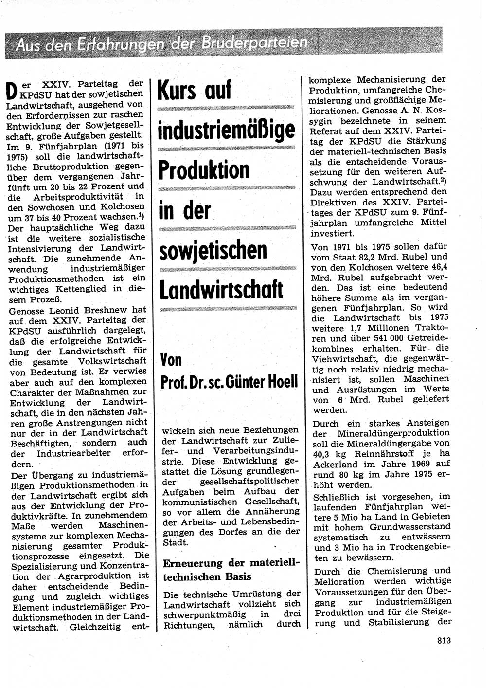 Neuer Weg (NW), Organ des Zentralkomitees (ZK) der SED (Sozialistische Einheitspartei Deutschlands) für Fragen des Parteilebens, 26. Jahrgang [Deutsche Demokratische Republik (DDR)] 1971, Seite 813 (NW ZK SED DDR 1971, S. 813)