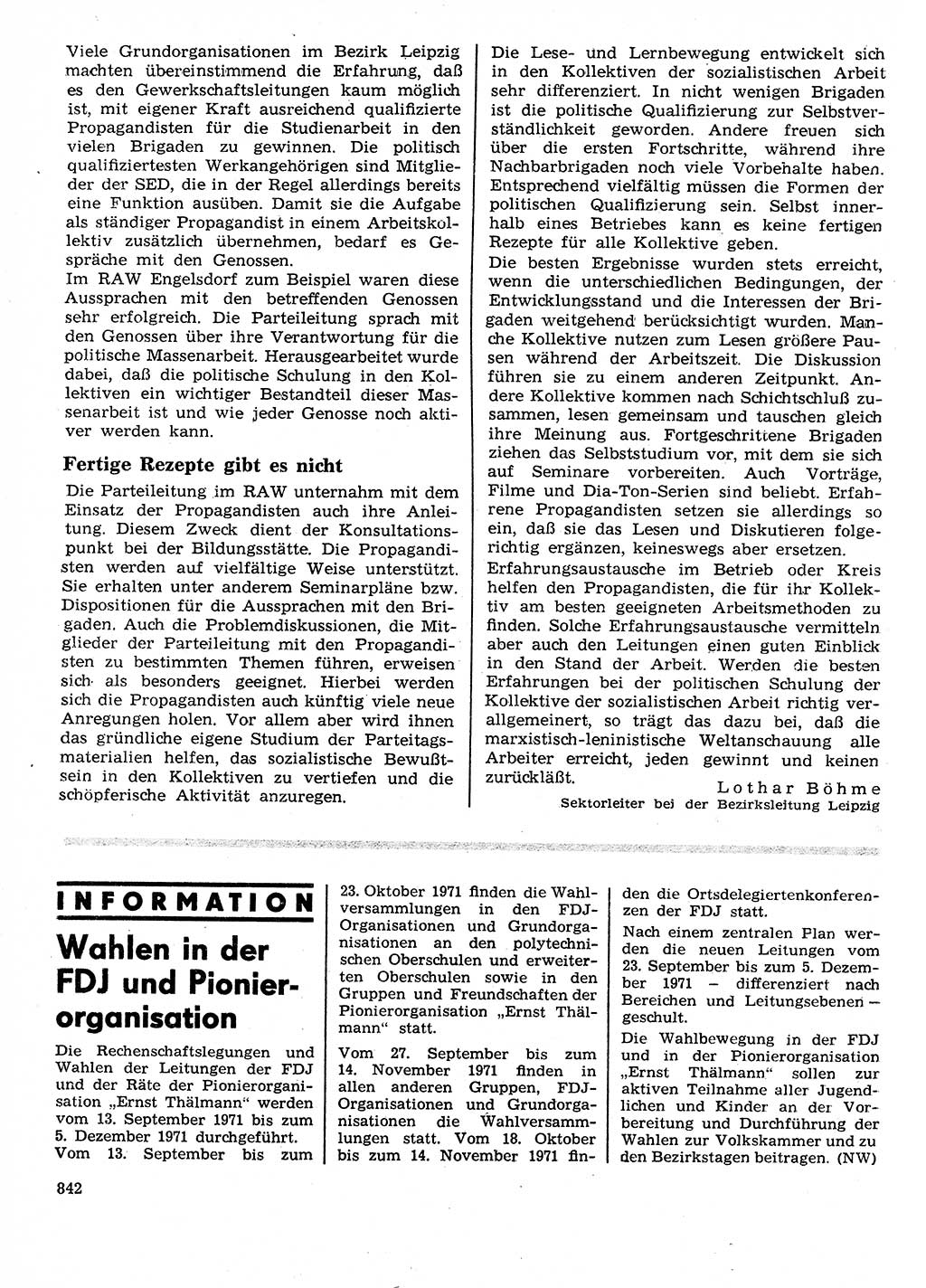 Neuer Weg (NW), Organ des Zentralkomitees (ZK) der SED (Sozialistische Einheitspartei Deutschlands) für Fragen des Parteilebens, 26. Jahrgang [Deutsche Demokratische Republik (DDR)] 1971, Seite 842 (NW ZK SED DDR 1971, S. 842)