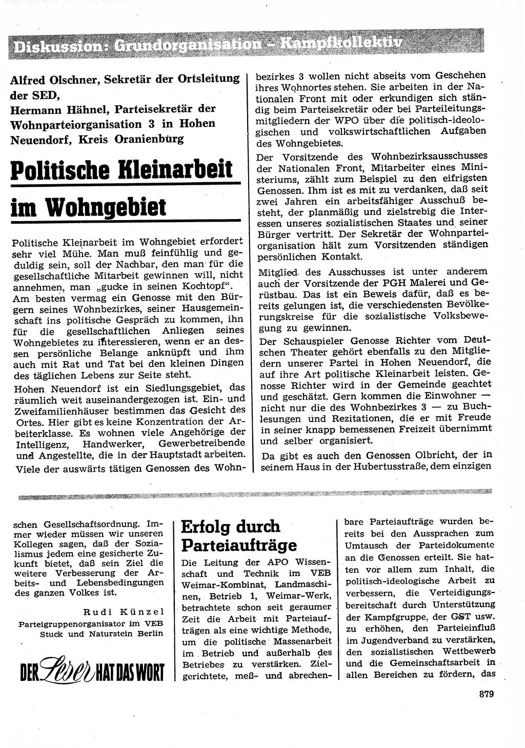 Neuer Weg (NW), Organ des Zentralkomitees (ZK) der SED (Sozialistische Einheitspartei Deutschlands) für Fragen des Parteilebens, 26. Jahrgang [Deutsche Demokratische Republik (DDR)] 1971, Seite 879 (NW ZK SED DDR 1971, S. 879)