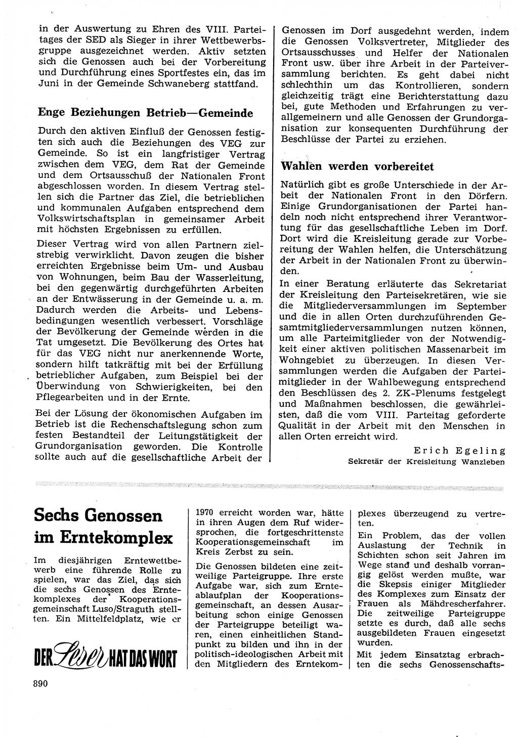 Neuer Weg (NW), Organ des Zentralkomitees (ZK) der SED (Sozialistische Einheitspartei Deutschlands) für Fragen des Parteilebens, 26. Jahrgang [Deutsche Demokratische Republik (DDR)] 1971, Seite 890 (NW ZK SED DDR 1971, S. 890)