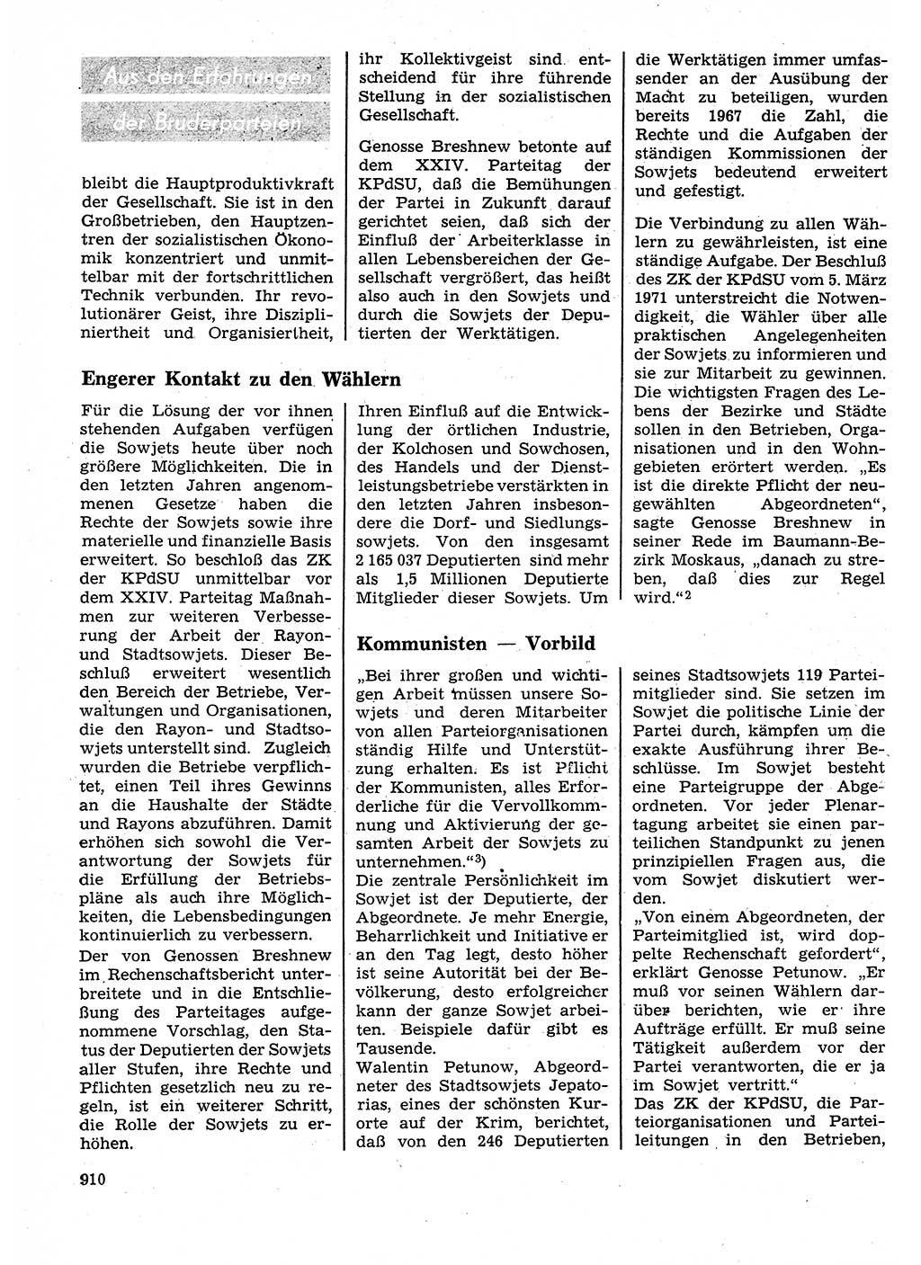 Neuer Weg (NW), Organ des Zentralkomitees (ZK) der SED (Sozialistische Einheitspartei Deutschlands) für Fragen des Parteilebens, 26. Jahrgang [Deutsche Demokratische Republik (DDR)] 1971, Seite 910 (NW ZK SED DDR 1971, S. 910)