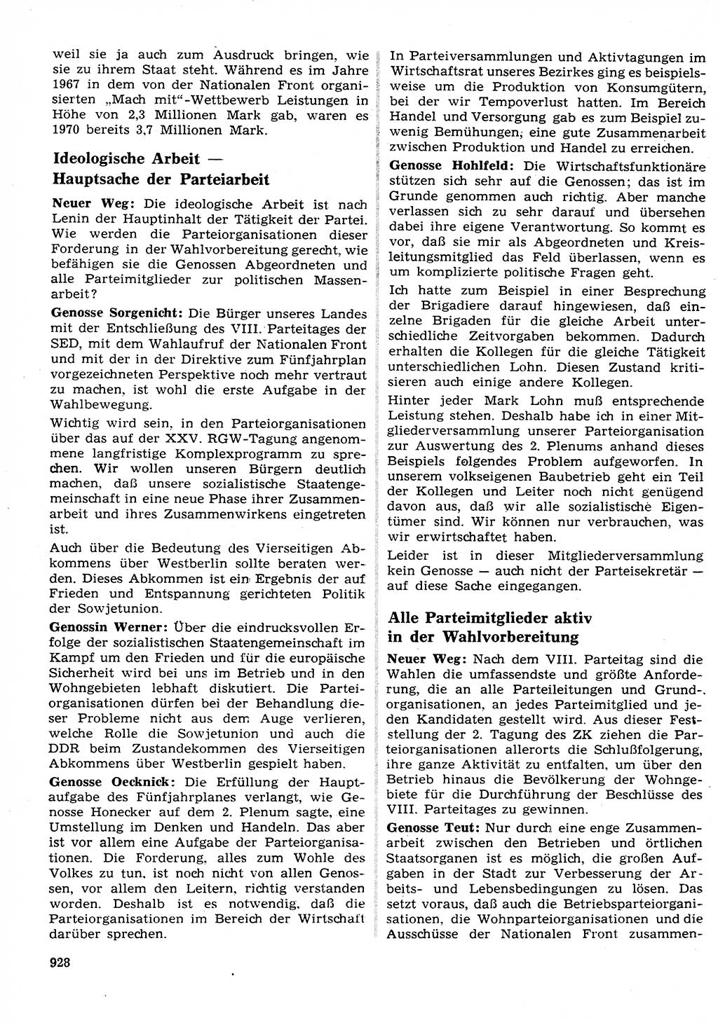 Neuer Weg (NW), Organ des Zentralkomitees (ZK) der SED (Sozialistische Einheitspartei Deutschlands) für Fragen des Parteilebens, 26. Jahrgang [Deutsche Demokratische Republik (DDR)] 1971, Seite 928 (NW ZK SED DDR 1971, S. 928)