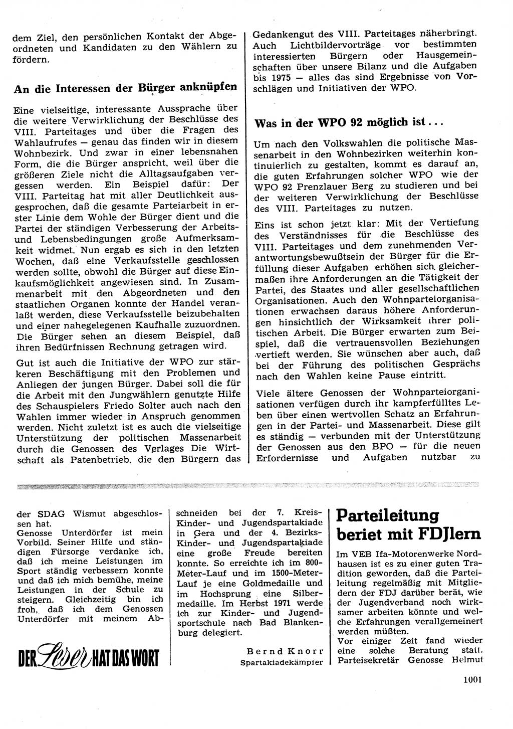 Neuer Weg (NW), Organ des Zentralkomitees (ZK) der SED (Sozialistische Einheitspartei Deutschlands) für Fragen des Parteilebens, 26. Jahrgang [Deutsche Demokratische Republik (DDR)] 1971, Seite 1001 (NW ZK SED DDR 1971, S. 1001)