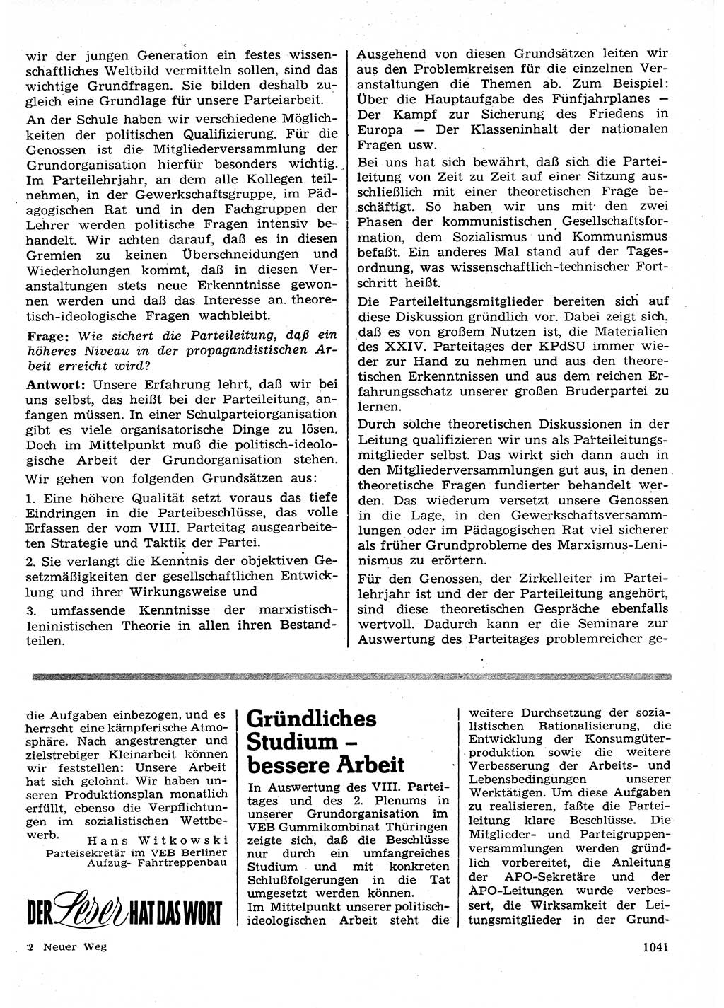 Neuer Weg (NW), Organ des Zentralkomitees (ZK) der SED (Sozialistische Einheitspartei Deutschlands) für Fragen des Parteilebens, 26. Jahrgang [Deutsche Demokratische Republik (DDR)] 1971, Seite 1041 (NW ZK SED DDR 1971, S. 1041)
