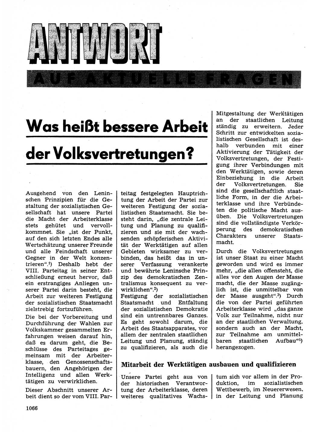 Neuer Weg (NW), Organ des Zentralkomitees (ZK) der SED (Sozialistische Einheitspartei Deutschlands) für Fragen des Parteilebens, 26. Jahrgang [Deutsche Demokratische Republik (DDR)] 1971, Seite 1066 (NW ZK SED DDR 1971, S. 1066)