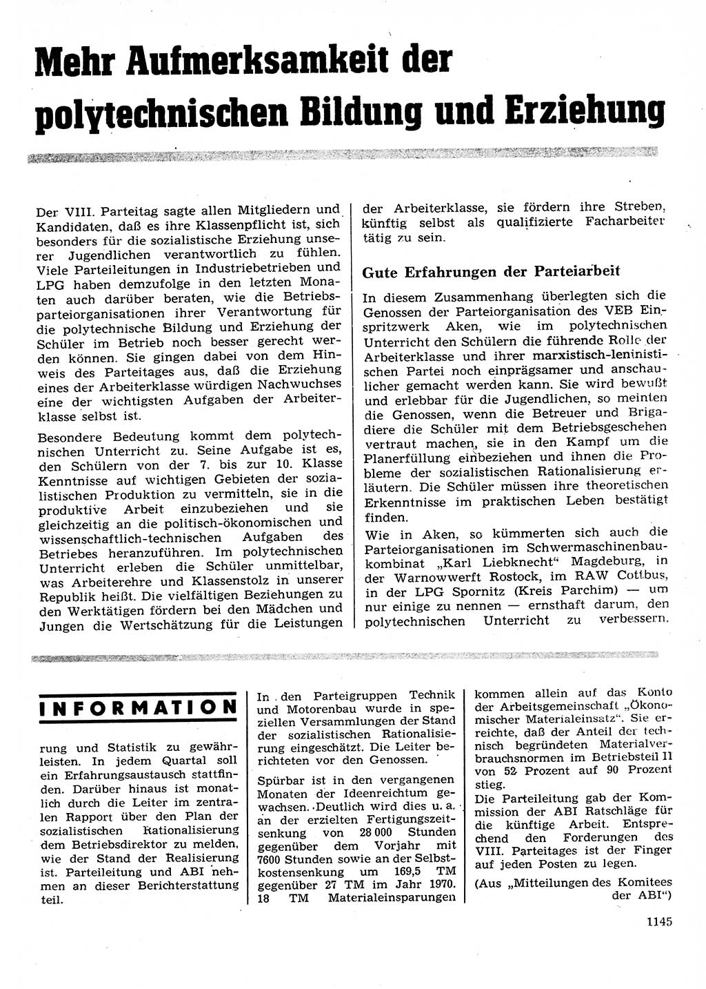 Neuer Weg (NW), Organ des Zentralkomitees (ZK) der SED (Sozialistische Einheitspartei Deutschlands) für Fragen des Parteilebens, 26. Jahrgang [Deutsche Demokratische Republik (DDR)] 1971, Seite 1145 (NW ZK SED DDR 1971, S. 1145)