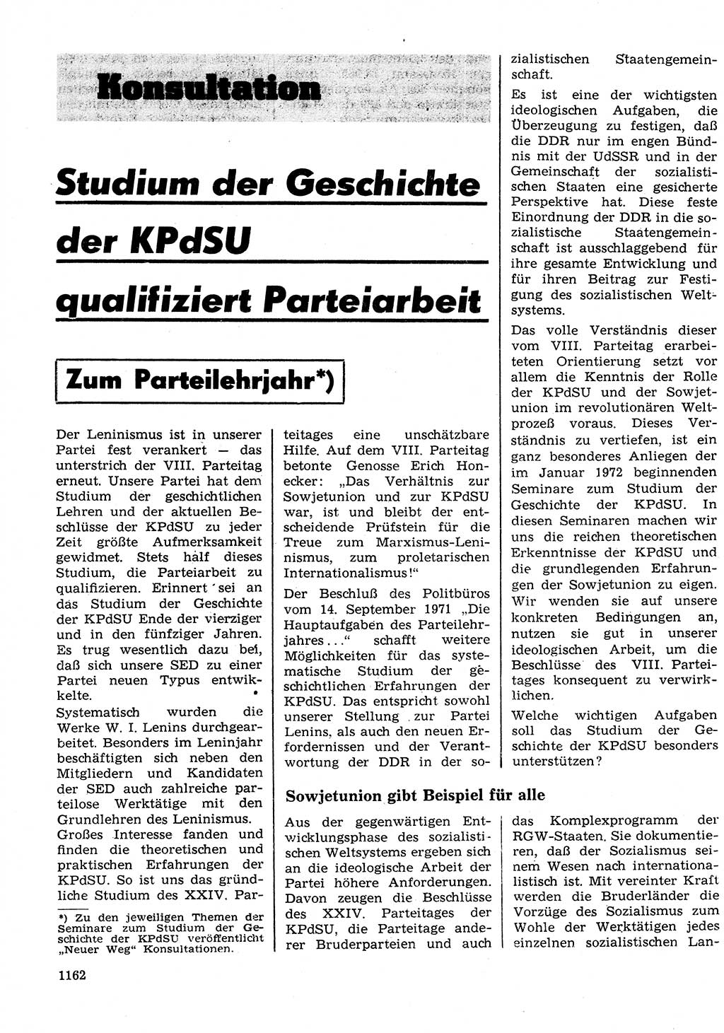 Neuer Weg (NW), Organ des Zentralkomitees (ZK) der SED (Sozialistische Einheitspartei Deutschlands) für Fragen des Parteilebens, 26. Jahrgang [Deutsche Demokratische Republik (DDR)] 1971, Seite 1162 (NW ZK SED DDR 1971, S. 1162)