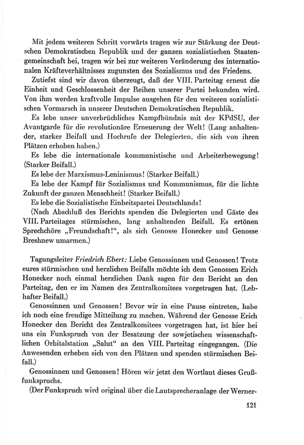 Protokoll der Verhandlungen des Ⅷ. Parteitages der Sozialistischen Einheitspartei Deutschlands (SED) [Deutsche Demokratische Republik (DDR)] 1971, Band 1, Seite 121 (Prot. Verh. Ⅷ. PT SED DDR 1971, Bd. 1, S. 121)