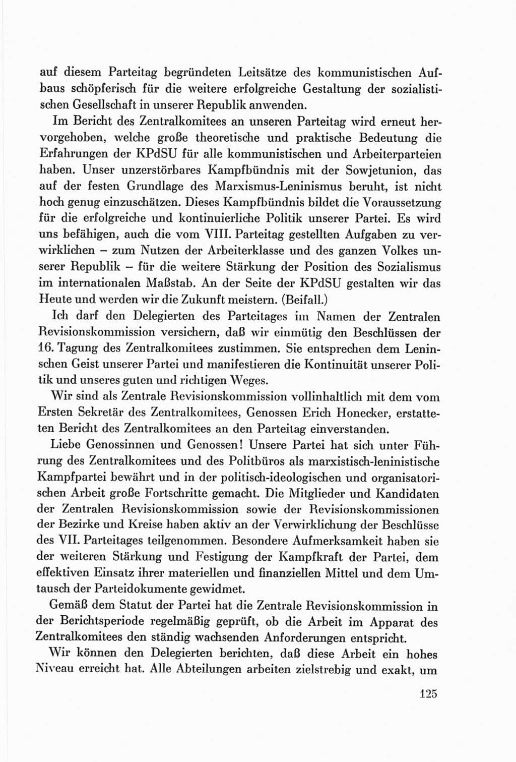 Protokoll der Verhandlungen des Ⅷ. Parteitages der Sozialistischen Einheitspartei Deutschlands (SED) [Deutsche Demokratische Republik (DDR)] 1971, Band 1, Seite 125 (Prot. Verh. Ⅷ. PT SED DDR 1971, Bd. 1, S. 125)