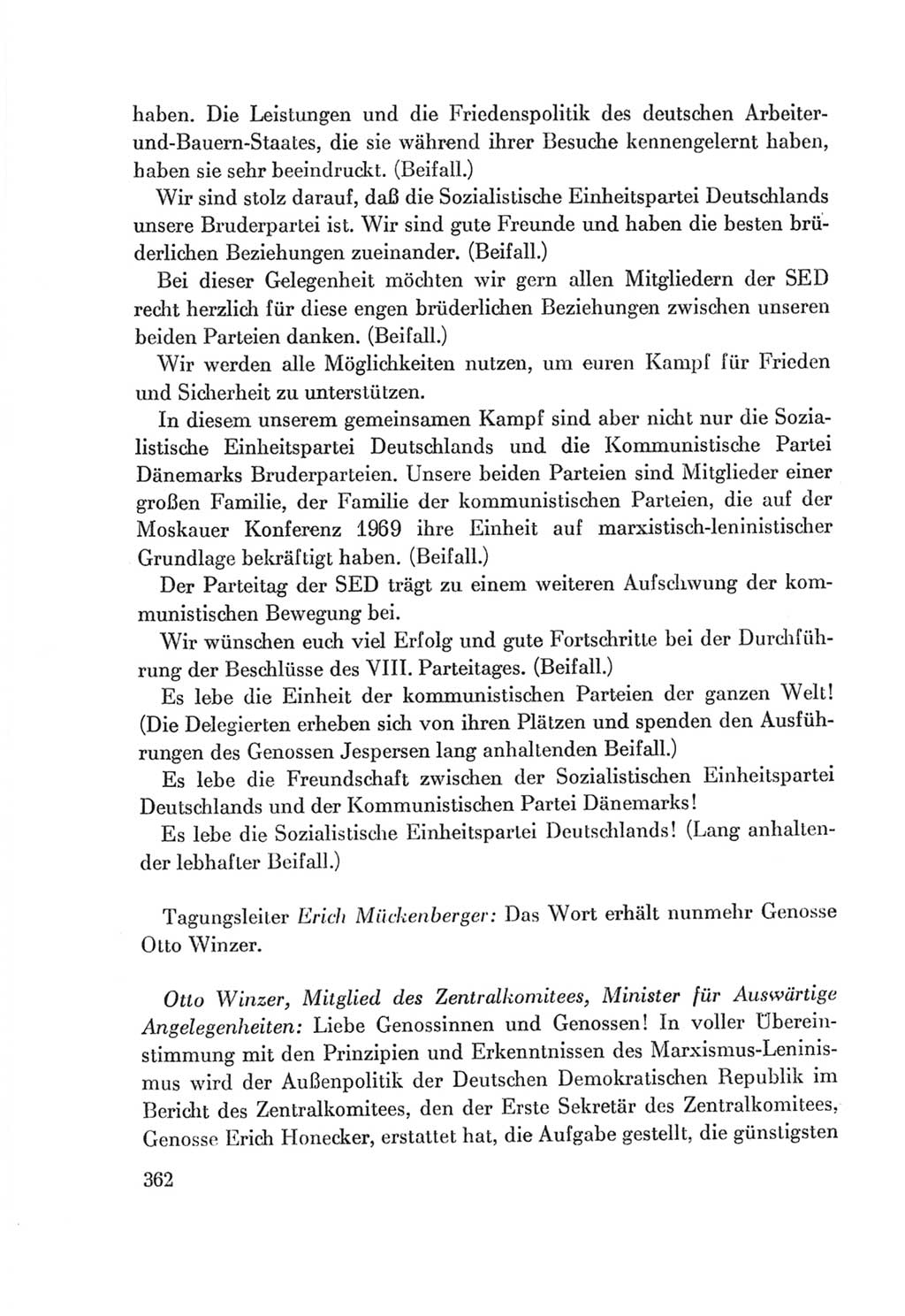 Protokoll der Verhandlungen des Ⅷ. Parteitages der Sozialistischen Einheitspartei Deutschlands (SED) [Deutsche Demokratische Republik (DDR)] 1971, Band 1, Seite 362 (Prot. Verh. Ⅷ. PT SED DDR 1971, Bd. 1, S. 362)