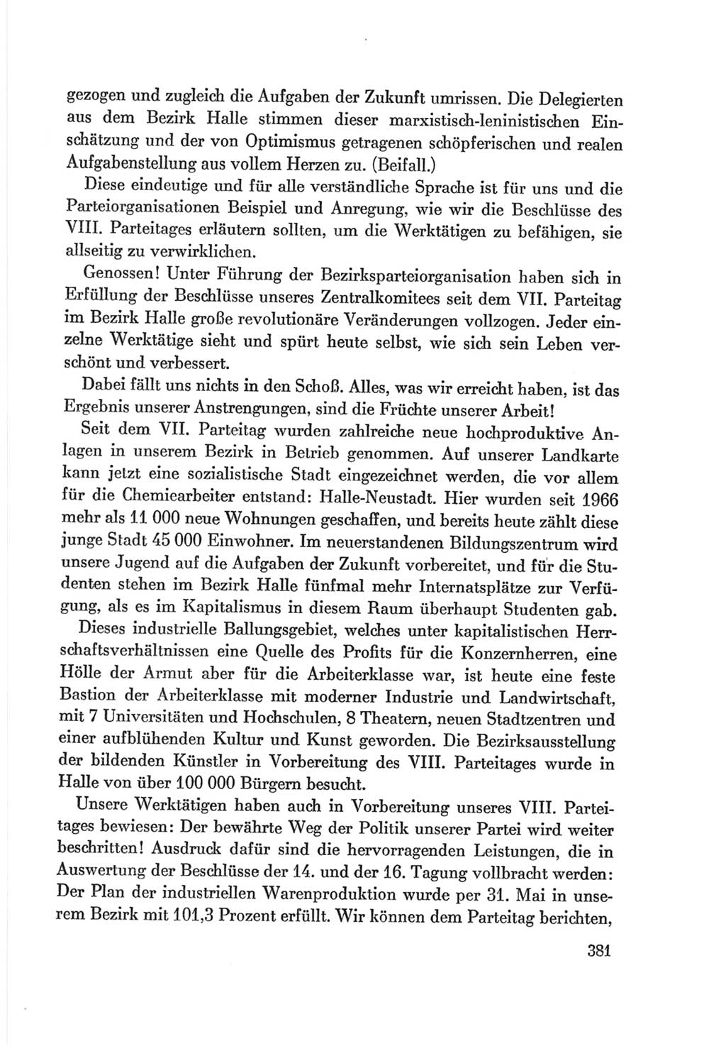 Protokoll der Verhandlungen des Ⅷ. Parteitages der Sozialistischen Einheitspartei Deutschlands (SED) [Deutsche Demokratische Republik (DDR)] 1971, Band 1, Seite 381 (Prot. Verh. Ⅷ. PT SED DDR 1971, Bd. 1, S. 381)