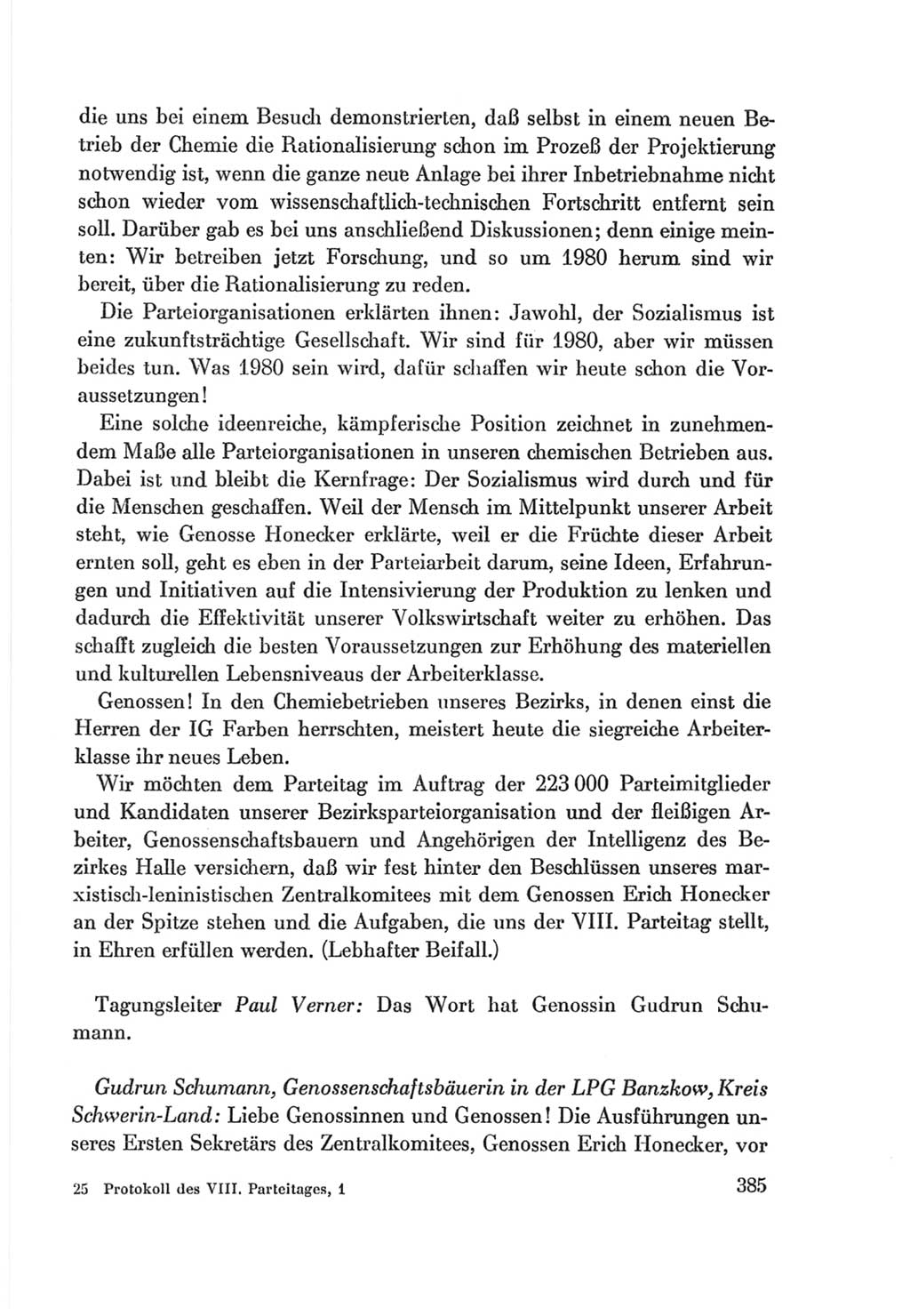 Protokoll der Verhandlungen des Ⅷ. Parteitages der Sozialistischen Einheitspartei Deutschlands (SED) [Deutsche Demokratische Republik (DDR)] 1971, Band 1, Seite 385 (Prot. Verh. Ⅷ. PT SED DDR 1971, Bd. 1, S. 385)