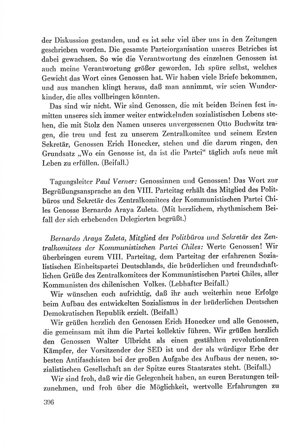 Protokoll der Verhandlungen des Ⅷ. Parteitages der Sozialistischen Einheitspartei Deutschlands (SED) [Deutsche Demokratische Republik (DDR)] 1971, Band 1, Seite 396 (Prot. Verh. Ⅷ. PT SED DDR 1971, Bd. 1, S. 396)