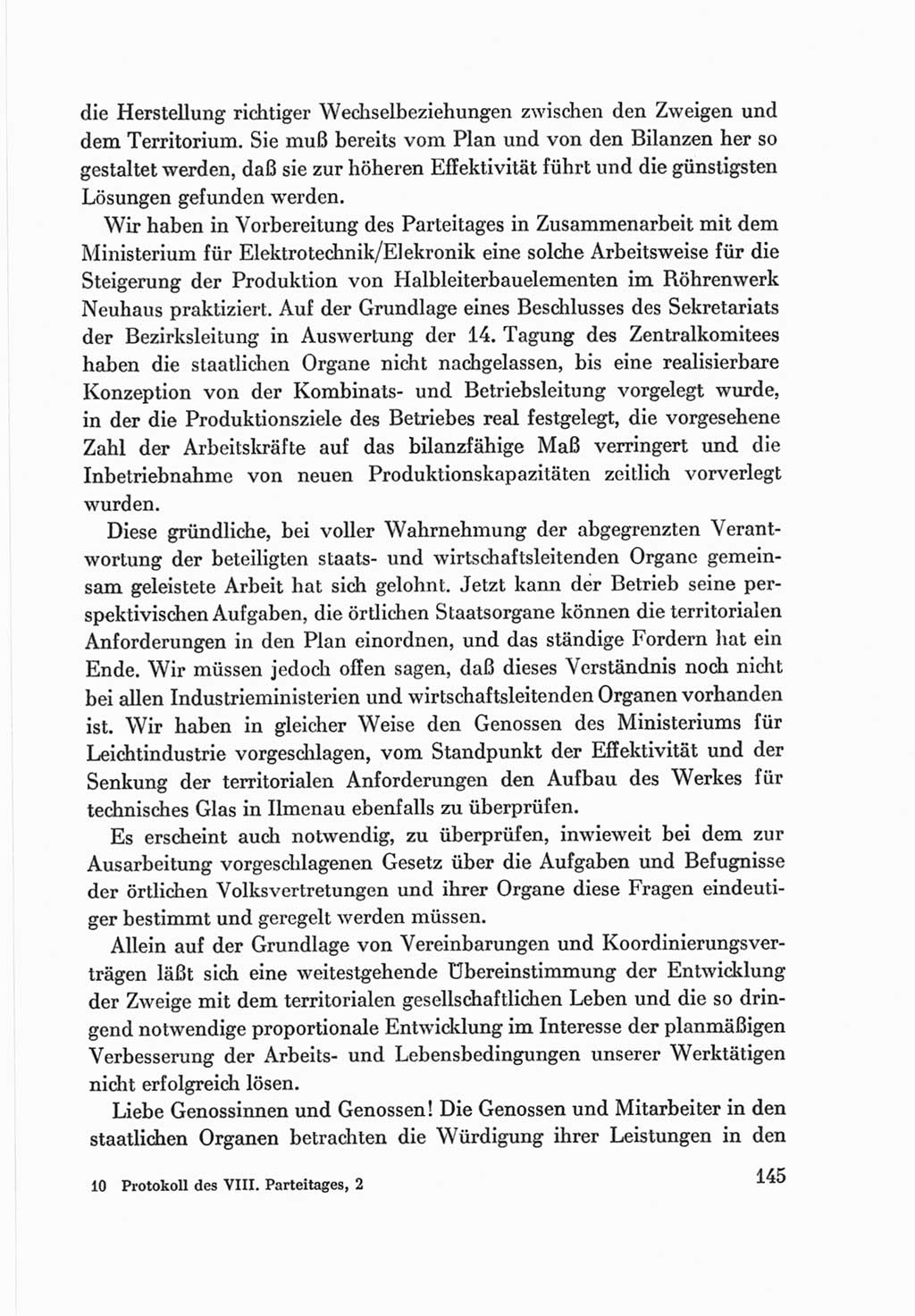 Protokoll der Verhandlungen des Ⅷ. Parteitages der Sozialistischen Einheitspartei Deutschlands (SED) [Deutsche Demokratische Republik (DDR)] 1971, Band 2, Seite 145 (Prot. Verh. Ⅷ. PT SED DDR 1971, Bd. 2, S. 145)