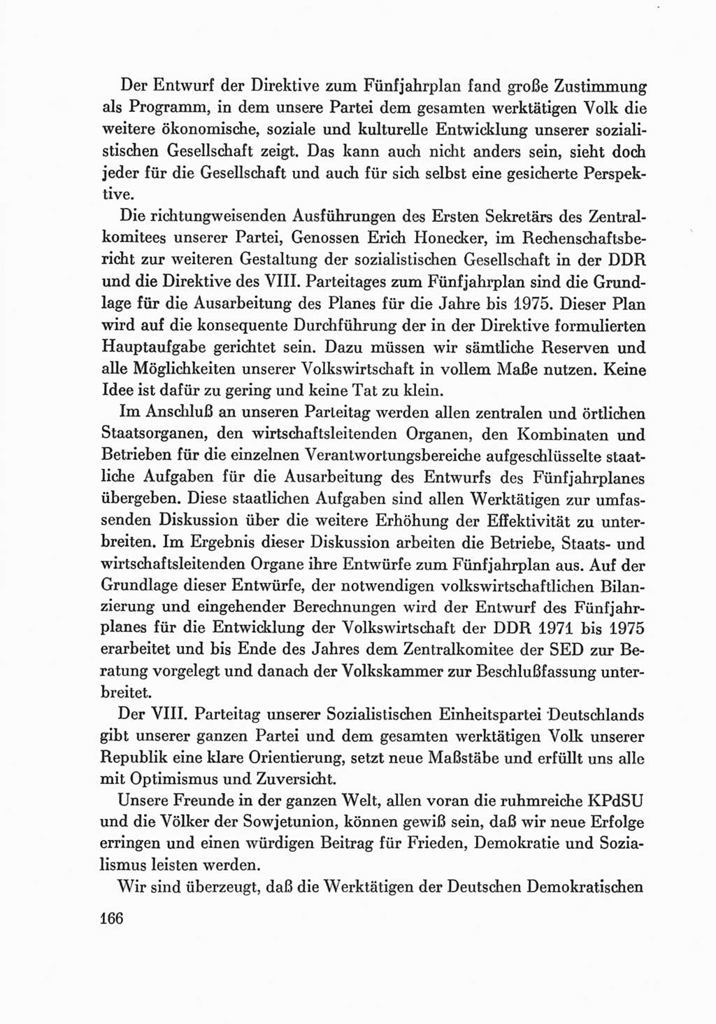 Protokoll der Verhandlungen des Ⅷ. Parteitages der Sozialistischen Einheitspartei Deutschlands (SED) [Deutsche Demokratische Republik (DDR)] 1971, Band 2, Seite 166 (Prot. Verh. Ⅷ. PT SED DDR 1971, Bd. 2, S. 166)