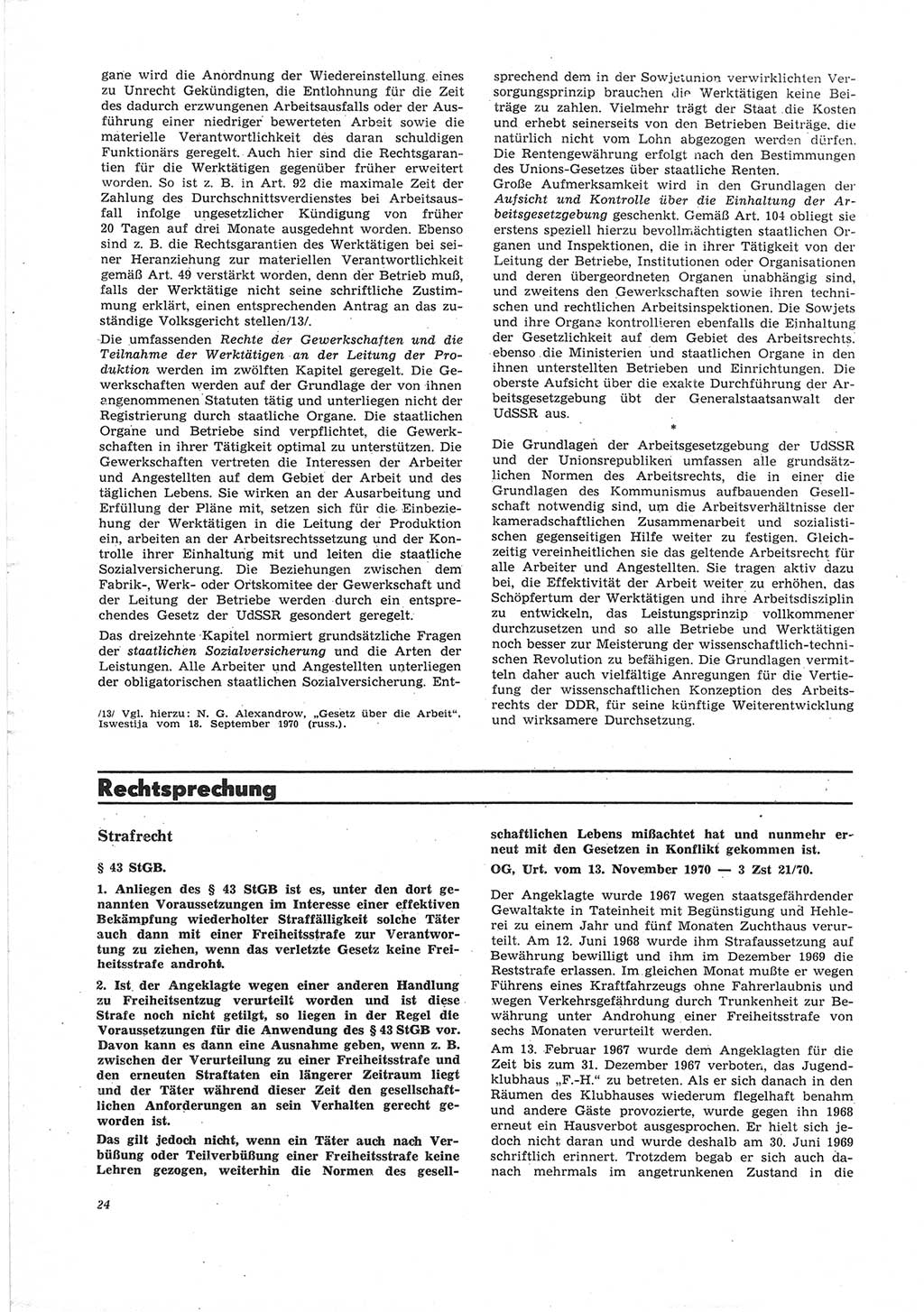 Neue Justiz (NJ), Zeitschrift für Recht und Rechtswissenschaft [Deutsche Demokratische Republik (DDR)], 25. Jahrgang 1971, Seite 24 (NJ DDR 1971, S. 24)