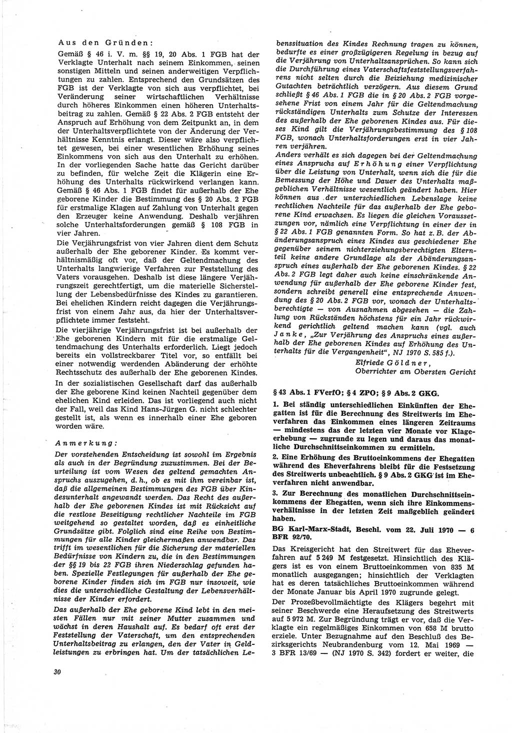 Neue Justiz (NJ), Zeitschrift für Recht und Rechtswissenschaft [Deutsche Demokratische Republik (DDR)], 25. Jahrgang 1971, Seite 30 (NJ DDR 1971, S. 30)
