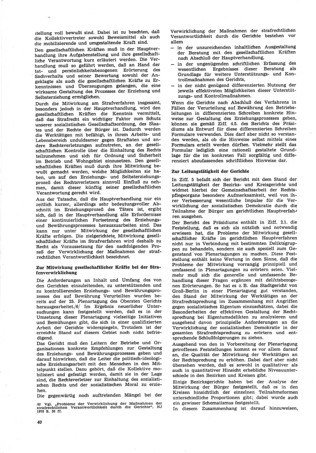 Neue Justiz (NJ), Zeitschrift für Recht und Rechtswissenschaft [Deutsche Demokratische Republik (DDR)], 25. Jahrgang 1971, Seite 40 (NJ DDR 1971, S. 40)