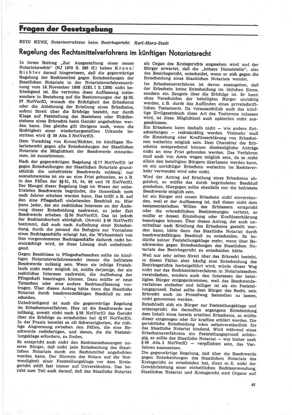 Neue Justiz (NJ), Zeitschrift für Recht und Rechtswissenschaft [Deutsche Demokratische Republik (DDR)], 25. Jahrgang 1971, Seite 45 (NJ DDR 1971, S. 45)