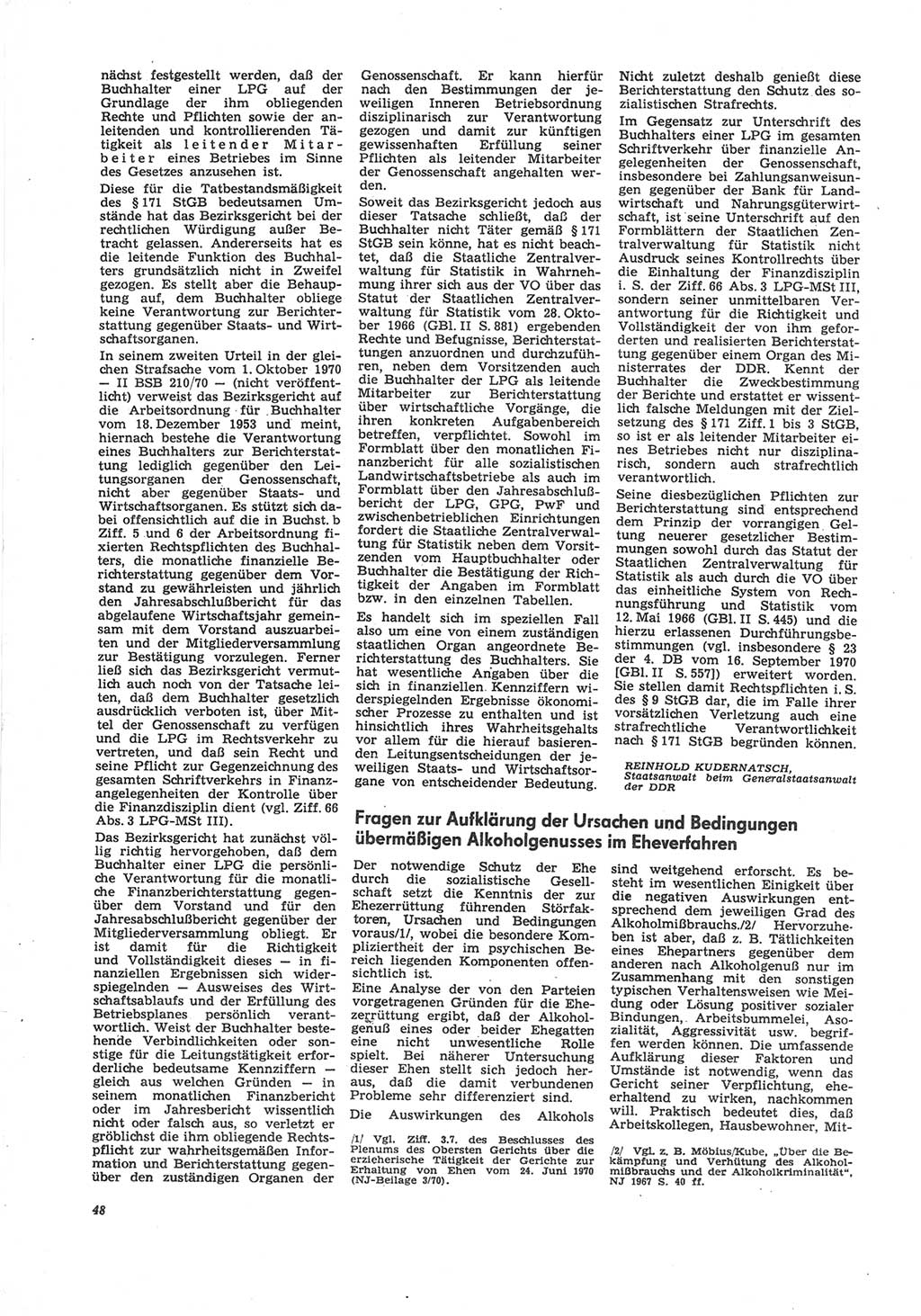 Neue Justiz (NJ), Zeitschrift für Recht und Rechtswissenschaft [Deutsche Demokratische Republik (DDR)], 25. Jahrgang 1971, Seite 48 (NJ DDR 1971, S. 48)
