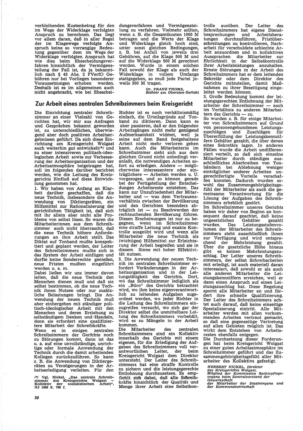 Neue Justiz (NJ), Zeitschrift für Recht und Rechtswissenschaft [Deutsche Demokratische Republik (DDR)], 25. Jahrgang 1971, Seite 50 (NJ DDR 1971, S. 50)