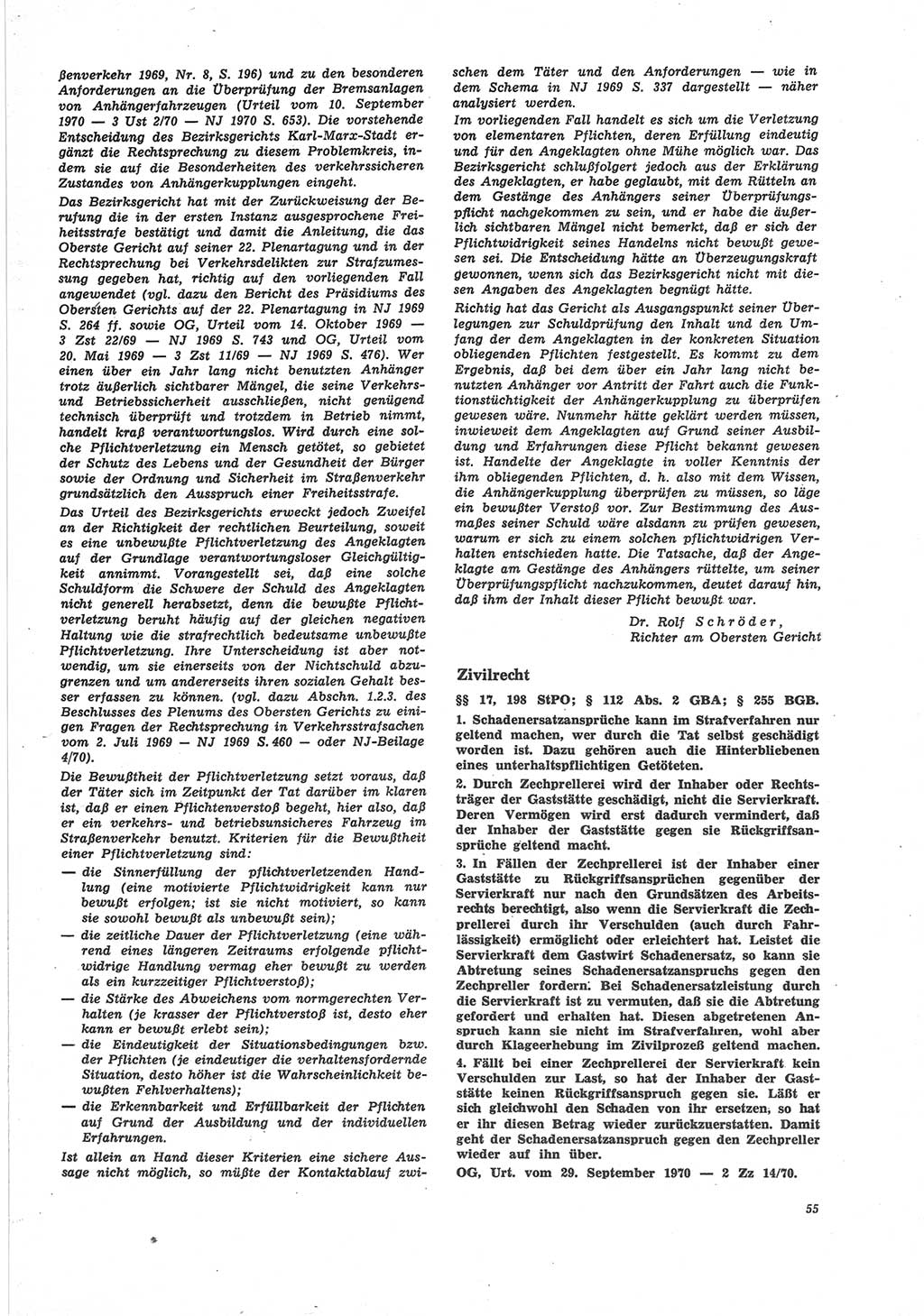 Neue Justiz (NJ), Zeitschrift für Recht und Rechtswissenschaft [Deutsche Demokratische Republik (DDR)], 25. Jahrgang 1971, Seite 55 (NJ DDR 1971, S. 55)
