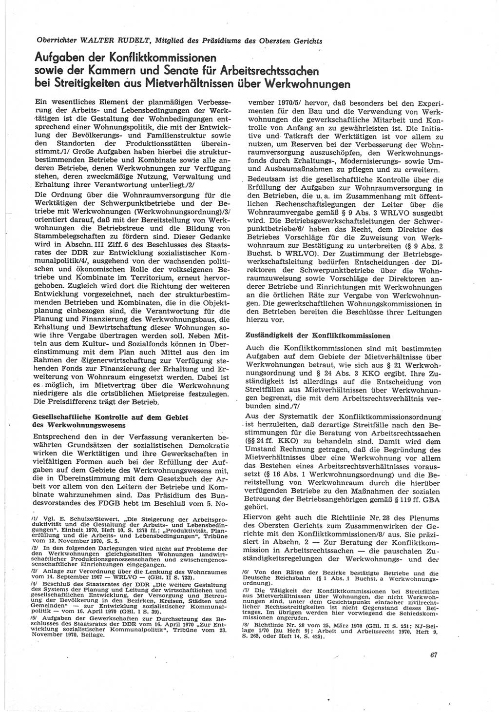 Neue Justiz (NJ), Zeitschrift für Recht und Rechtswissenschaft [Deutsche Demokratische Republik (DDR)], 25. Jahrgang 1971, Seite 67 (NJ DDR 1971, S. 67)