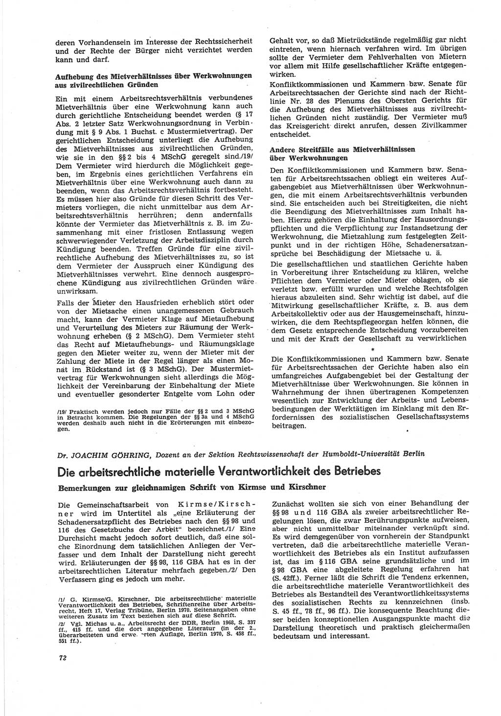 Neue Justiz (NJ), Zeitschrift für Recht und Rechtswissenschaft [Deutsche Demokratische Republik (DDR)], 25. Jahrgang 1971, Seite 72 (NJ DDR 1971, S. 72)