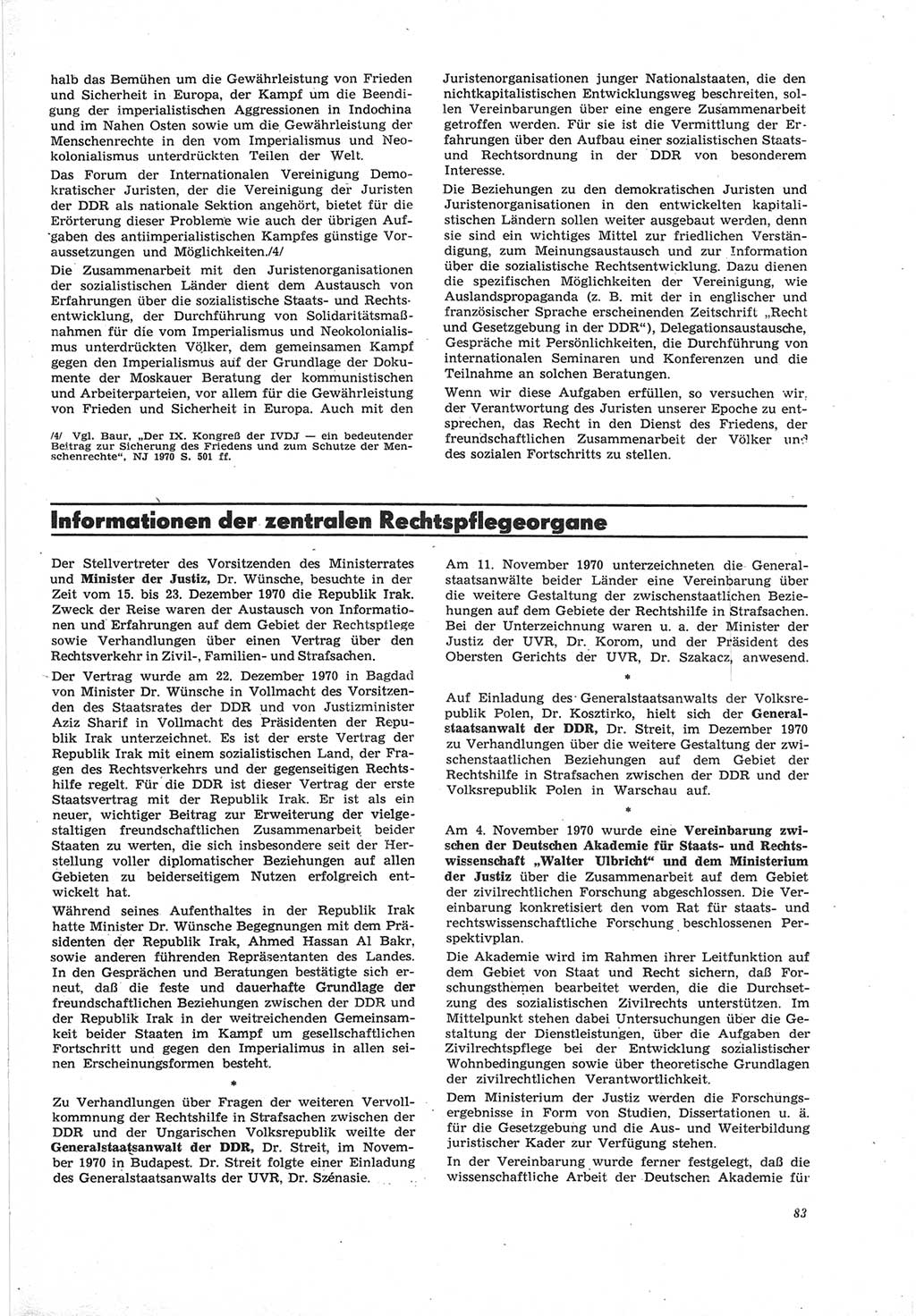 Neue Justiz (NJ), Zeitschrift für Recht und Rechtswissenschaft [Deutsche Demokratische Republik (DDR)], 25. Jahrgang 1971, Seite 83 (NJ DDR 1971, S. 83)