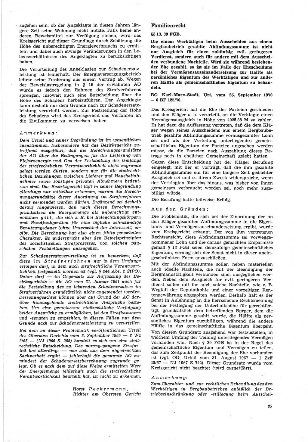 Neue Justiz (NJ), Zeitschrift für Recht und Rechtswissenschaft [Deutsche Demokratische Republik (DDR)], 25. Jahrgang 1971, Seite 85 (NJ DDR 1971, S. 85)