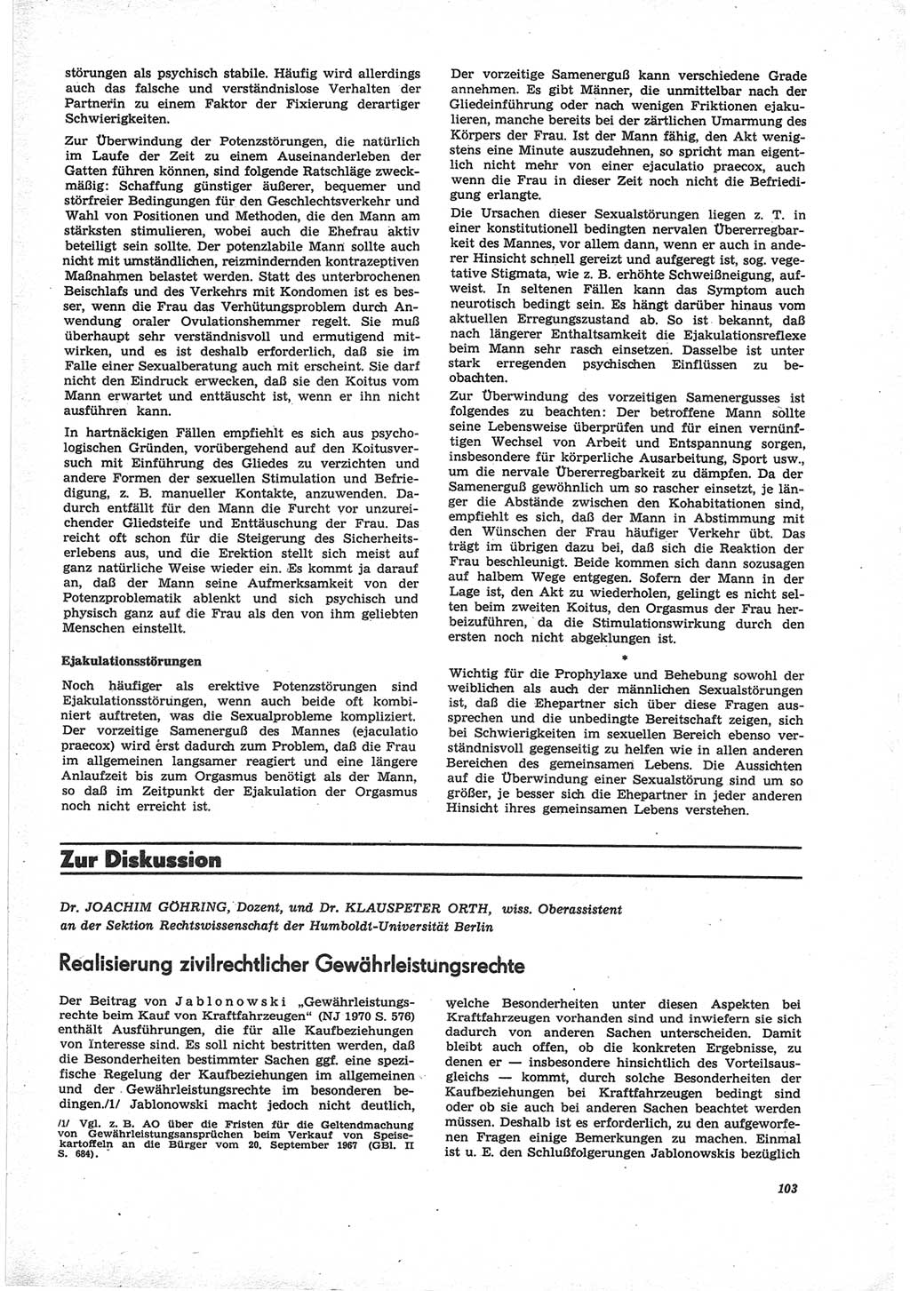 Neue Justiz (NJ), Zeitschrift für Recht und Rechtswissenschaft [Deutsche Demokratische Republik (DDR)], 25. Jahrgang 1971, Seite 103 (NJ DDR 1971, S. 103)