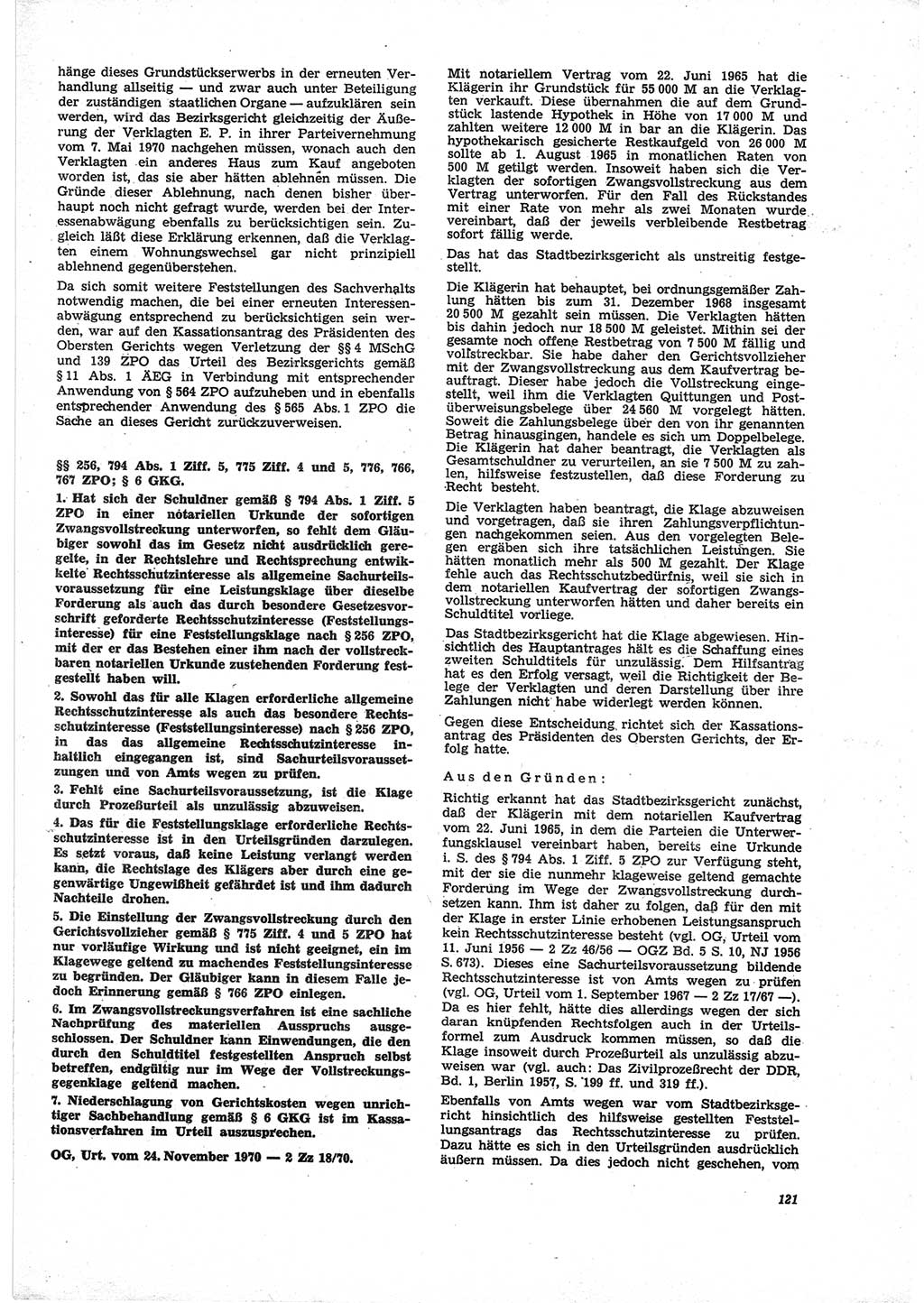 Neue Justiz (NJ), Zeitschrift für Recht und Rechtswissenschaft [Deutsche Demokratische Republik (DDR)], 25. Jahrgang 1971, Seite 121 (NJ DDR 1971, S. 121)