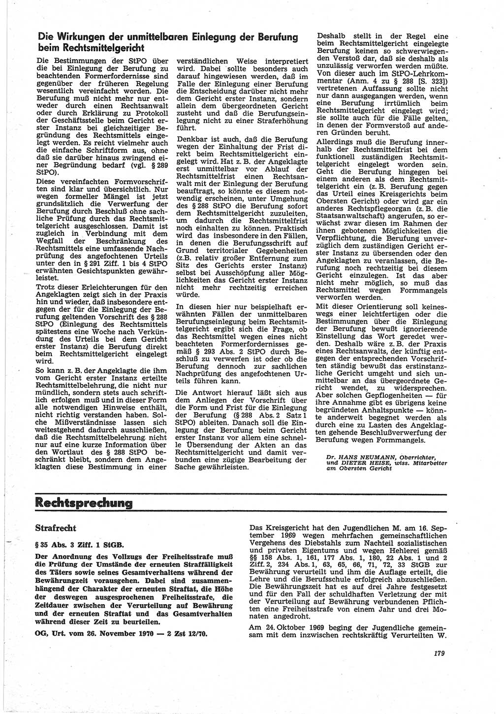 Neue Justiz (NJ), Zeitschrift für Recht und Rechtswissenschaft [Deutsche Demokratische Republik (DDR)], 25. Jahrgang 1971, Seite 179 (NJ DDR 1971, S. 179)