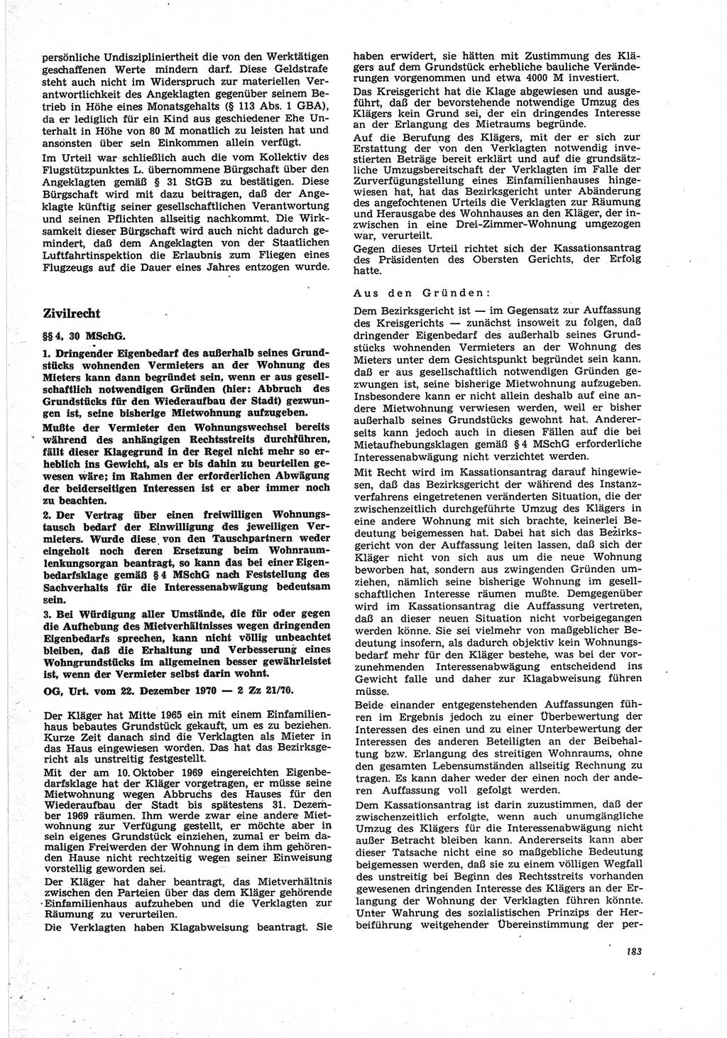 Neue Justiz (NJ), Zeitschrift für Recht und Rechtswissenschaft [Deutsche Demokratische Republik (DDR)], 25. Jahrgang 1971, Seite 183 (NJ DDR 1971, S. 183)