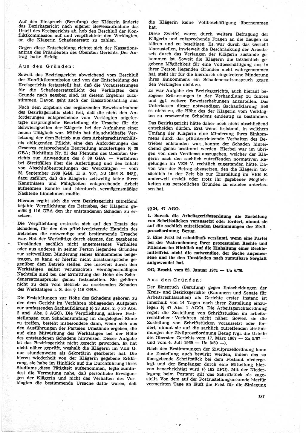 Neue Justiz (NJ), Zeitschrift für Recht und Rechtswissenschaft [Deutsche Demokratische Republik (DDR)], 25. Jahrgang 1971, Seite 187 (NJ DDR 1971, S. 187)