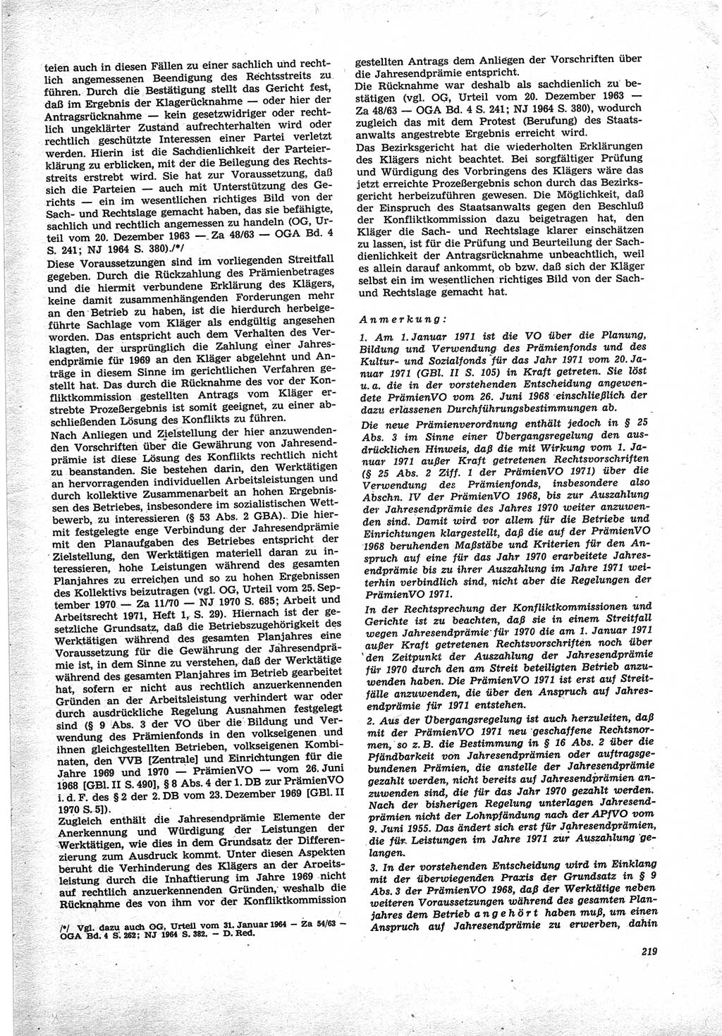 Neue Justiz (NJ), Zeitschrift für Recht und Rechtswissenschaft [Deutsche Demokratische Republik (DDR)], 25. Jahrgang 1971, Seite 219 (NJ DDR 1971, S. 219)