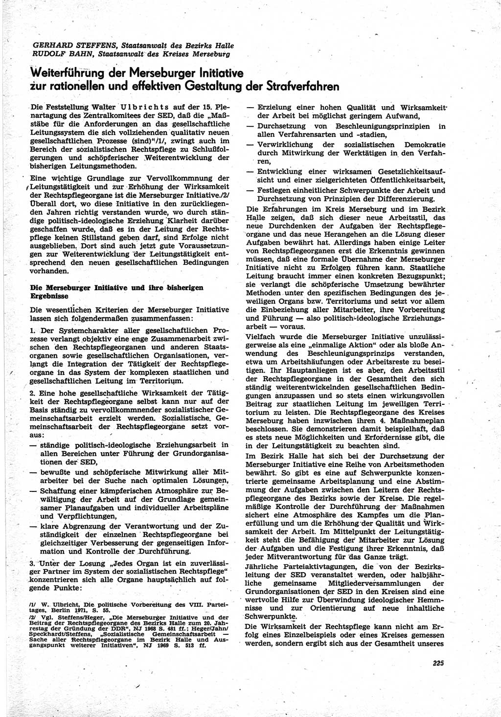 Neue Justiz (NJ), Zeitschrift für Recht und Rechtswissenschaft [Deutsche Demokratische Republik (DDR)], 25. Jahrgang 1971, Seite 225 (NJ DDR 1971, S. 225)