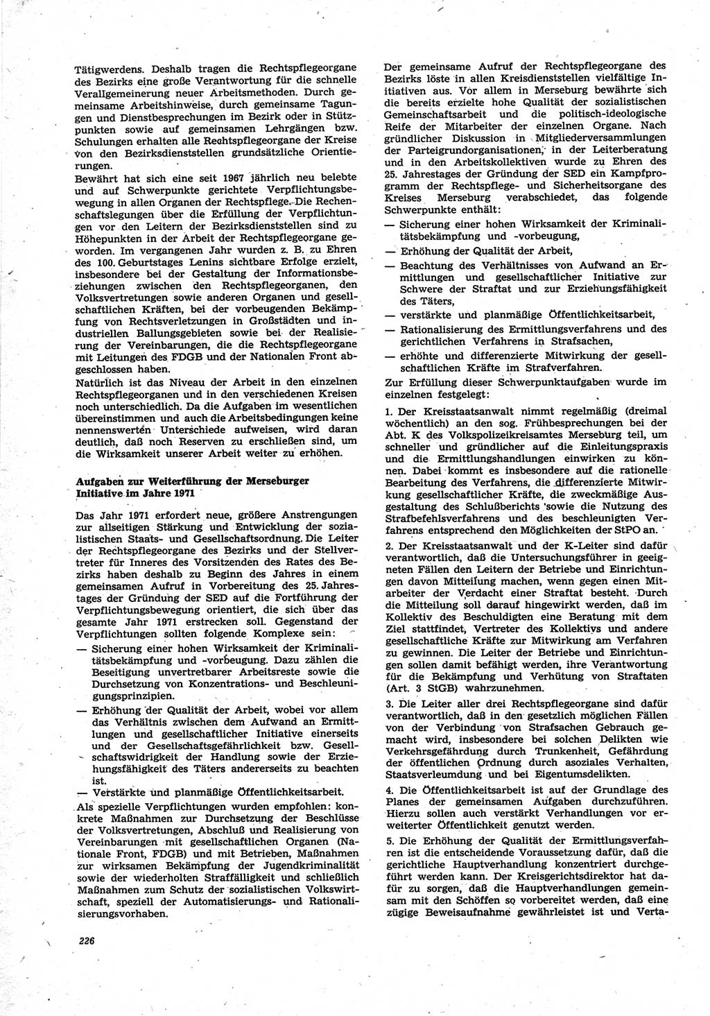 Neue Justiz (NJ), Zeitschrift für Recht und Rechtswissenschaft [Deutsche Demokratische Republik (DDR)], 25. Jahrgang 1971, Seite 226 (NJ DDR 1971, S. 226)