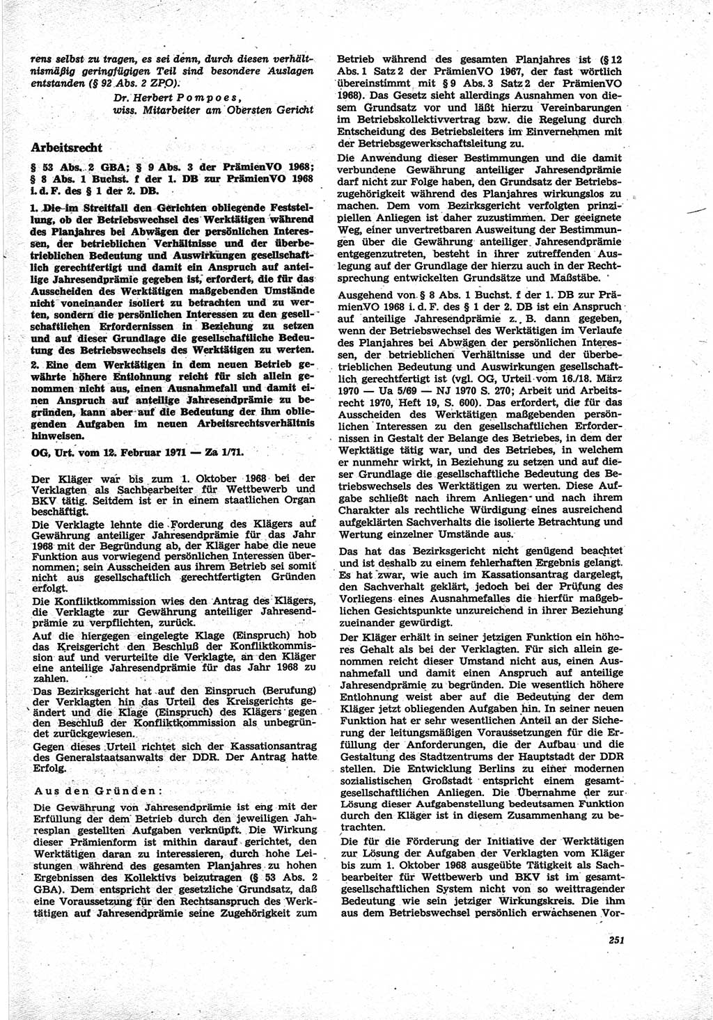 Neue Justiz (NJ), Zeitschrift für Recht und Rechtswissenschaft [Deutsche Demokratische Republik (DDR)], 25. Jahrgang 1971, Seite 251 (NJ DDR 1971, S. 251)