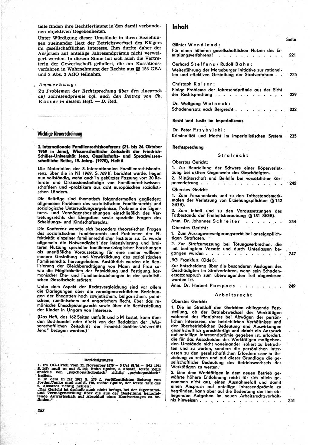 Neue Justiz (NJ), Zeitschrift für Recht und Rechtswissenschaft [Deutsche Demokratische Republik (DDR)], 25. Jahrgang 1971, Seite 252 (NJ DDR 1971, S. 252)