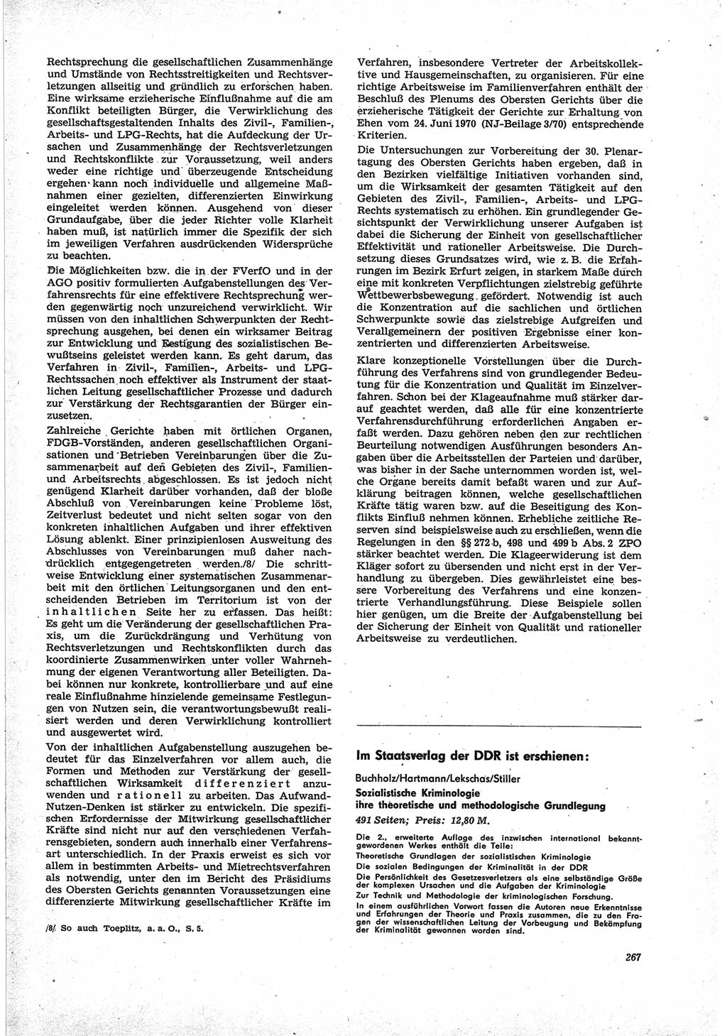 Neue Justiz (NJ), Zeitschrift für Recht und Rechtswissenschaft [Deutsche Demokratische Republik (DDR)], 25. Jahrgang 1971, Seite 267 (NJ DDR 1971, S. 267)