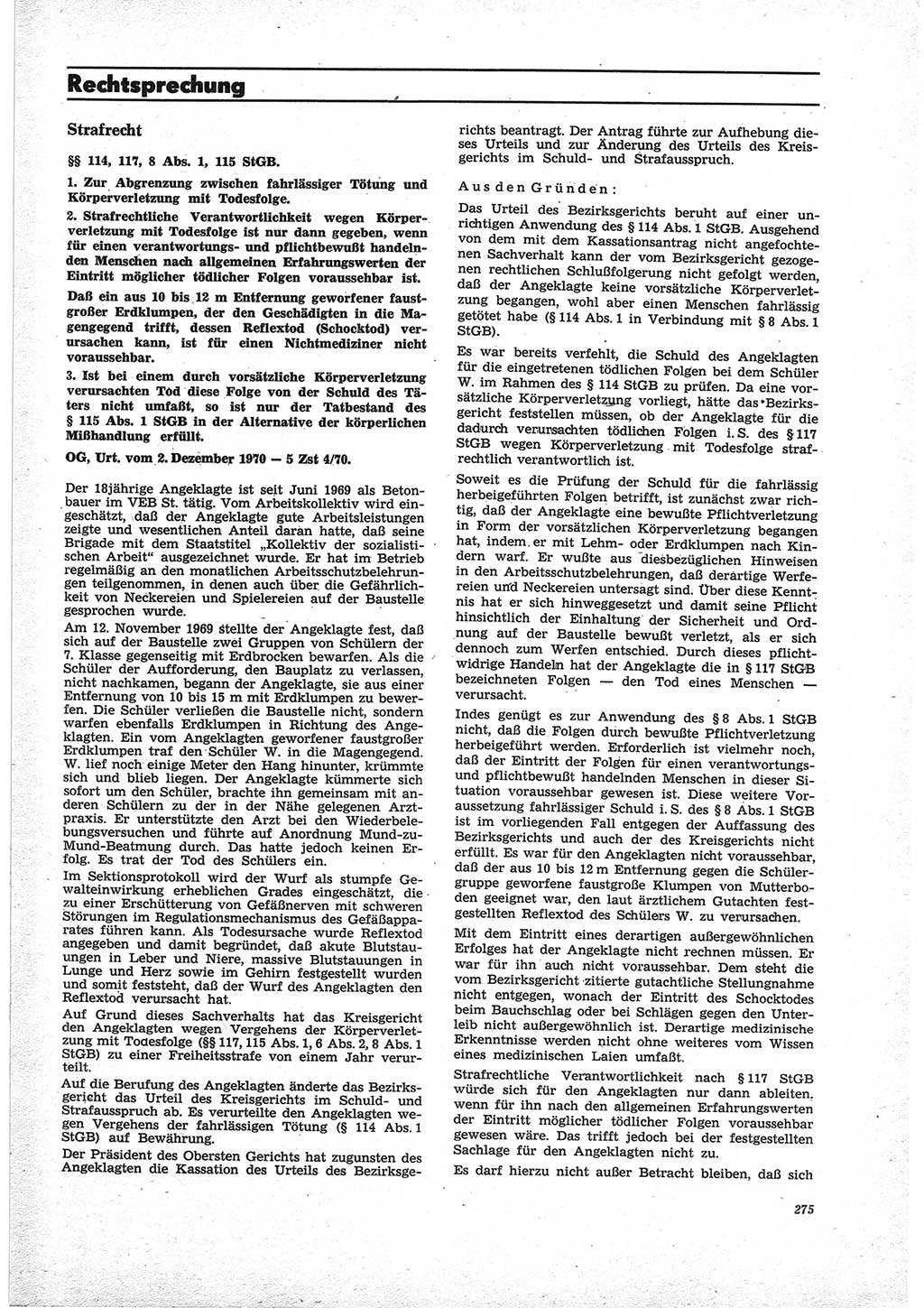 Neue Justiz (NJ), Zeitschrift für Recht und Rechtswissenschaft [Deutsche Demokratische Republik (DDR)], 25. Jahrgang 1971, Seite 275 (NJ DDR 1971, S. 275)