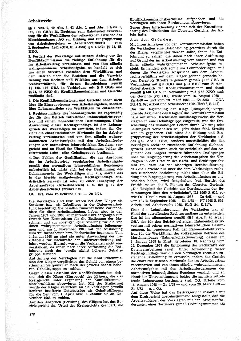 Neue Justiz (NJ), Zeitschrift für Recht und Rechtswissenschaft [Deutsche Demokratische Republik (DDR)], 25. Jahrgang 1971, Seite 278 (NJ DDR 1971, S. 278)
