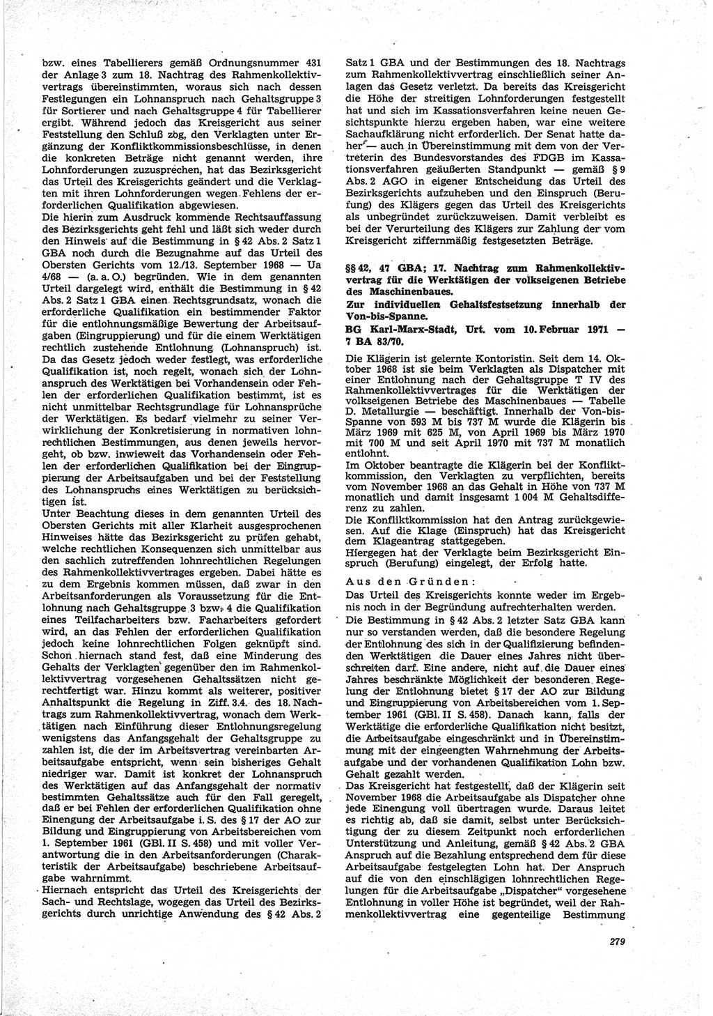Neue Justiz (NJ), Zeitschrift für Recht und Rechtswissenschaft [Deutsche Demokratische Republik (DDR)], 25. Jahrgang 1971, Seite 279 (NJ DDR 1971, S. 279)