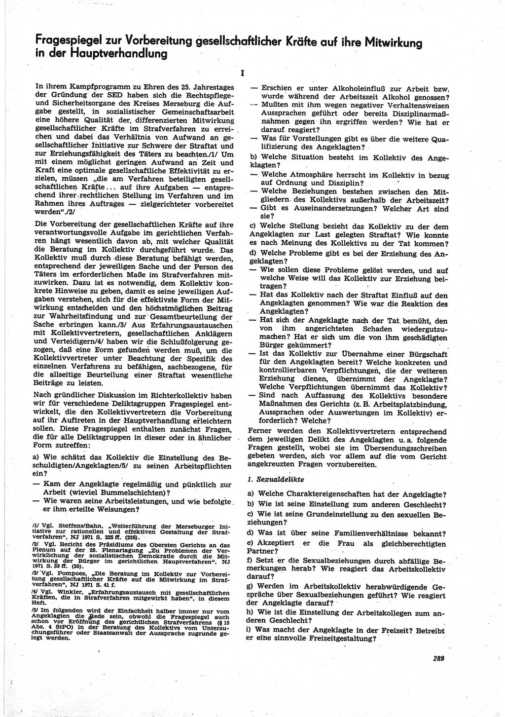 Neue Justiz (NJ), Zeitschrift für Recht und Rechtswissenschaft [Deutsche Demokratische Republik (DDR)], 25. Jahrgang 1971, Seite 289 (NJ DDR 1971, S. 289)